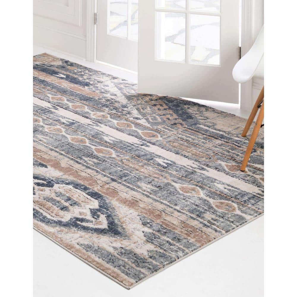 Navy Blue Geometric Synthetic 10' x 14' Rug