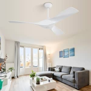 52 in. Indoor/Outdoor White Ceiling Fan No Light With Remote 3 Curved ABS Blades