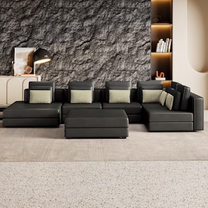 112.7 in. Armless Palomino Fabric Large Modular Sectional Sofa in Black with Ottoman