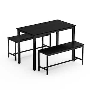 Black 30 in. Dining Table Set with Benches