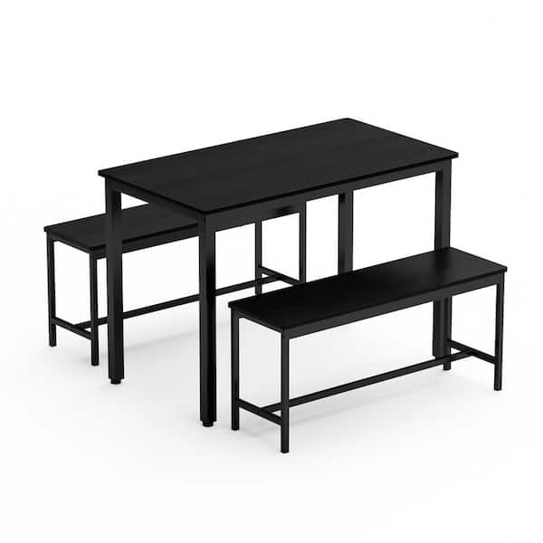 Black 30 in. Dining Table Set with Benches