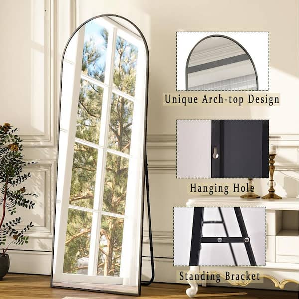 20.5 in. W x 63.4 in. H Arched Modern Black Aluminum Framed Full Length Mirror Floor Mirror