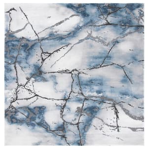 Craft Gray/Blue 10 ft. x 10 ft. Square Distressed Abstract Area Rug