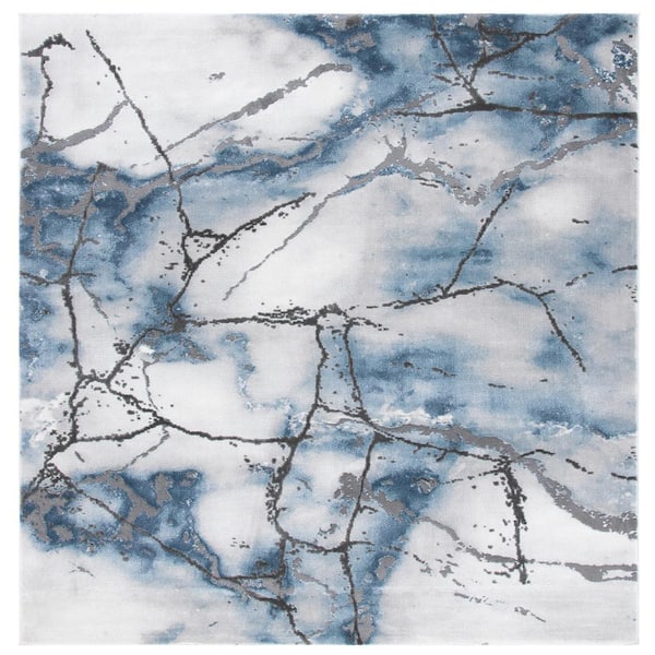 SAFAVIEH Craft Gray/Blue 8 ft. x 8 ft. Distressed Abstract Square Area Rug