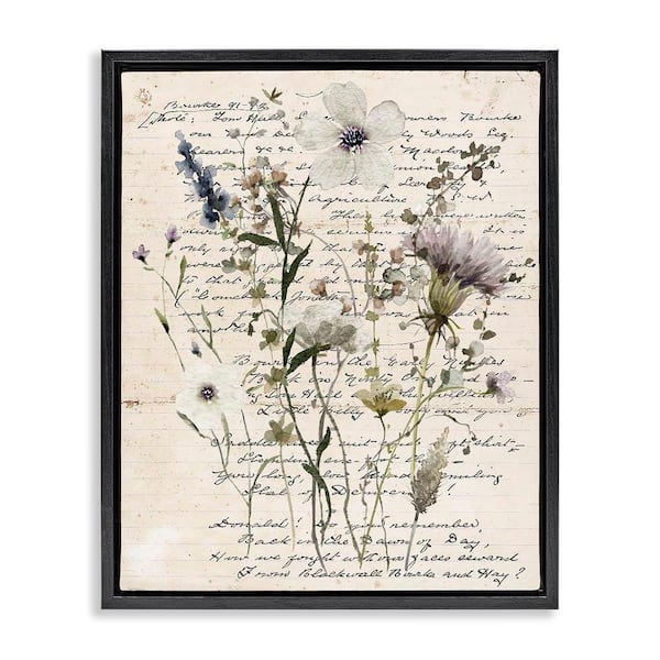 Pressed Flowers on Page by Carol Robinson Black Floater Frame Nature Graphic Art Print 31 in. x 25 in.