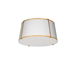 Trapazoid 8 in. H 3-Light Gold Flush Mount with Laminated Fabric Shades
