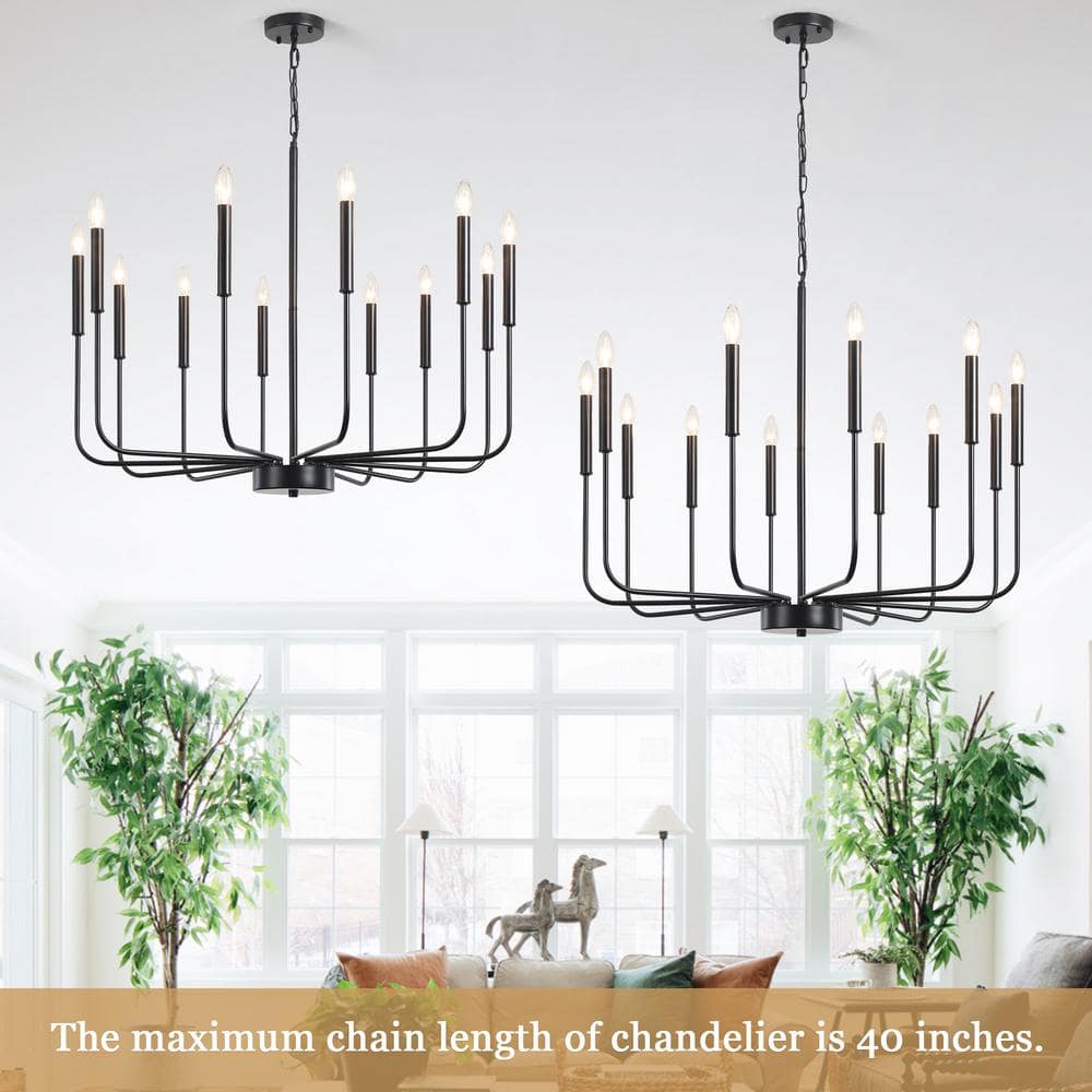 Matte Black 12-Light Candle Style Chandelier