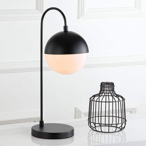 SAFAVIEH Cappi 20.5 in. Black Arc Table Lamp with Black/White Sphere Shade