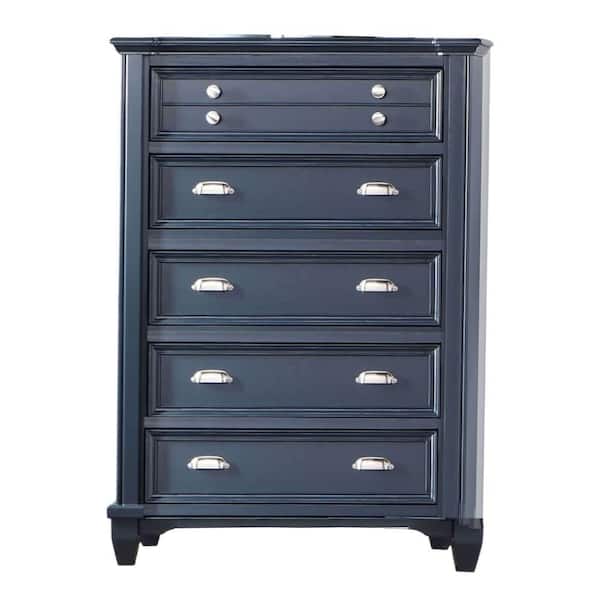 大師圖 Benjara Zeny Slate Blue 5-drawer 38 in. Tall Dresser without