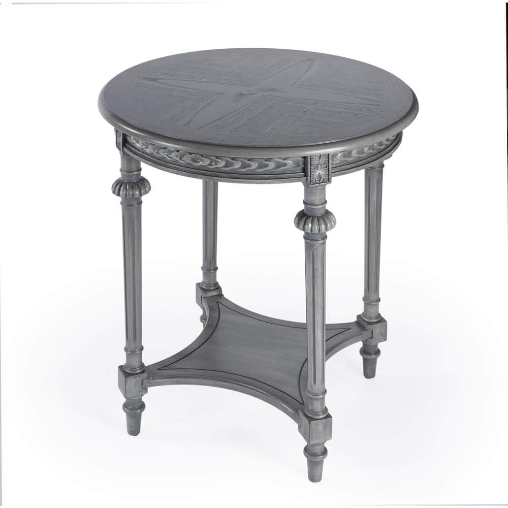 Hellinger Elegant Round Gray Wood Lamp Table with Shelf