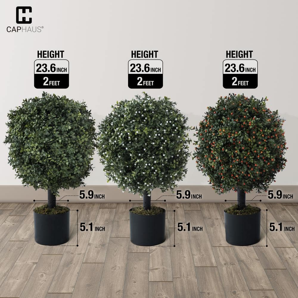 Set of 2 Green Artificial Boxwood Topiary Trees in Black Pots