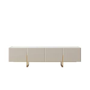 Modern Beige TV Stand Fits TV 85 in. with Gold Metal Leg