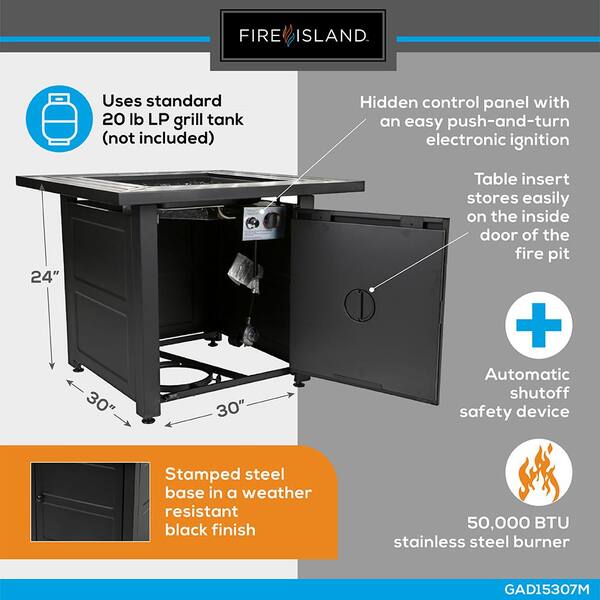 FIRE ISLAND 30 in. W x 24.6 in. H Square Steel Propane Black Slate