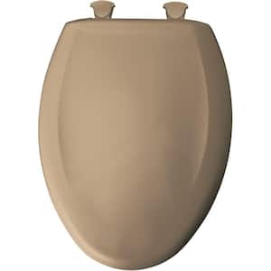 Slow Close Elongated Closed Front Plastic Toilet Seat in Mexican Sand Removes for Easy Cleaning and Never Loosens