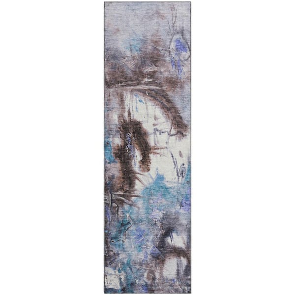 Mayfield Premium Machine Washable Abstract AMF2202 Lavender 2 ft. x 7 ft. Runner Rug