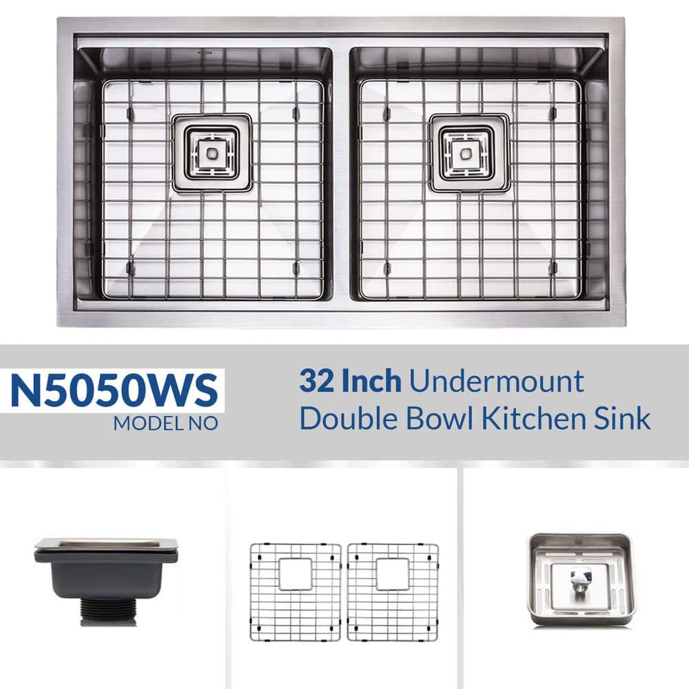 32-inch Stainless Steel Double Bowl Undermount Workstation Sink with Accessories