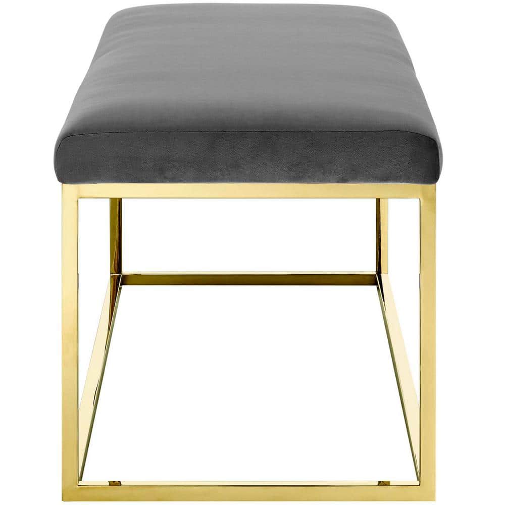 Elegant 43.5'' Gold and Gray Velvet Bedroom Bench with Stainless Steel Base