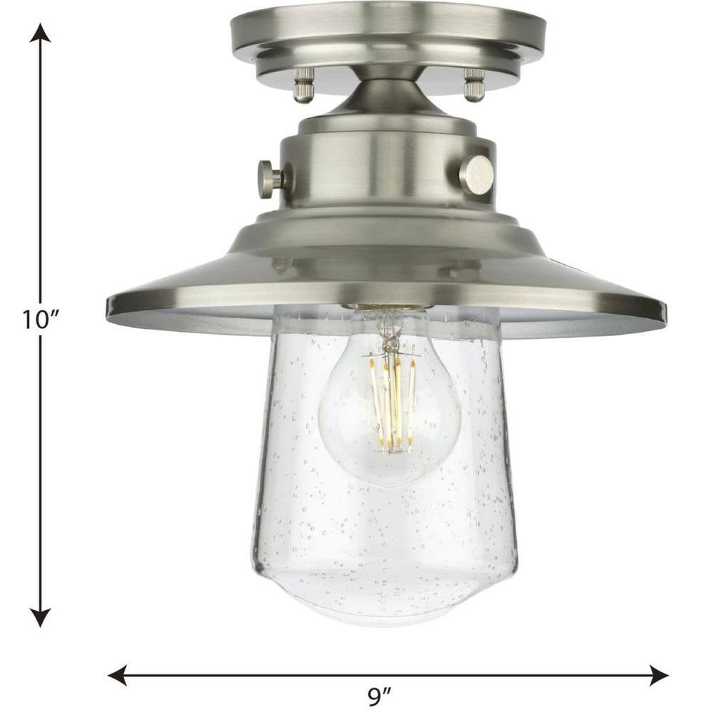 Tremont 9" Stainless Steel Outdoor Semi-Flush Mount Light with Seeded Glass