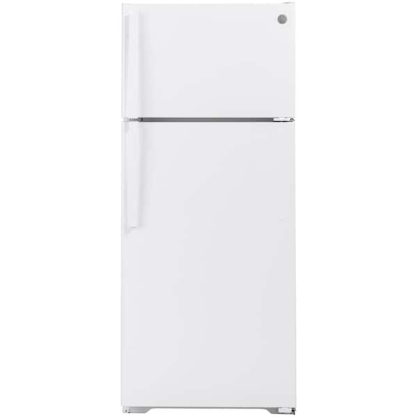 GE 28 in. 17.5 cu. ft. Top Freezer Refrigerator in White with LED Light Type, Reversible Door Hinge