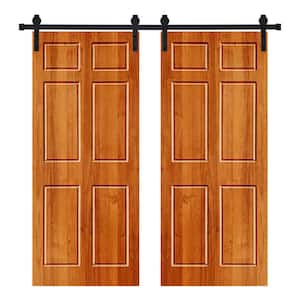 Modern 6 Panel Designed 60 in. x 80 in. Wood Panel Colony Maple Painted Double Sliding Barn Door with Hardware Kit