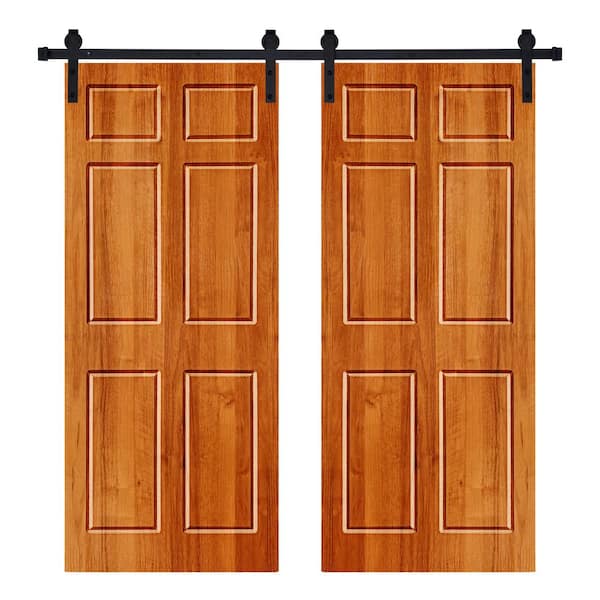 AIOPOP HOME Modern 6 Panel Designed 72 in. x 96 in. Wood Panel Colony Maple Painted Double Sliding Barn Door with Hardware Kit