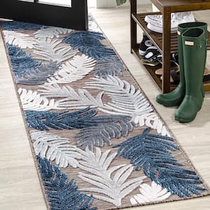 Montego High-Low Tropical Palm Brown/Navy/Ivory 2 ft. x 8 ft. Indoor/Outdoor Area Rug
