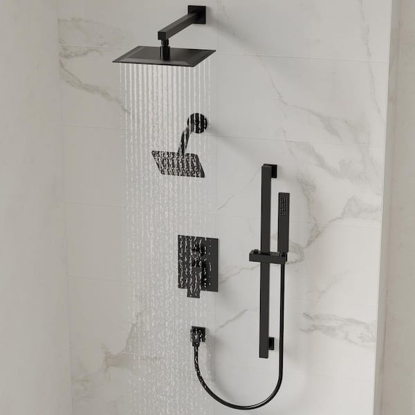 3-Spray Patterns 2.5 GPM 10 and 6 in. Dual Shower Head Wall Mount Fixed Shower Head with Handheld In Matte Black