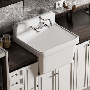 24 in. Drop-in/Wall Mount Single Bowl White Ceramic Kitchen Sink Farmhouse Utility Sink Laundry Sink