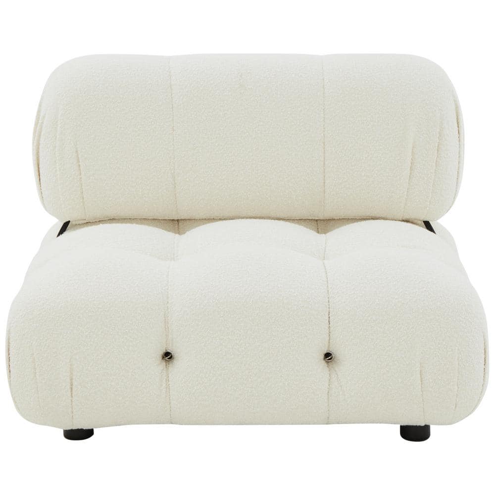 Ellamaria Ivory Boucle Wood Slipper Accent Chair