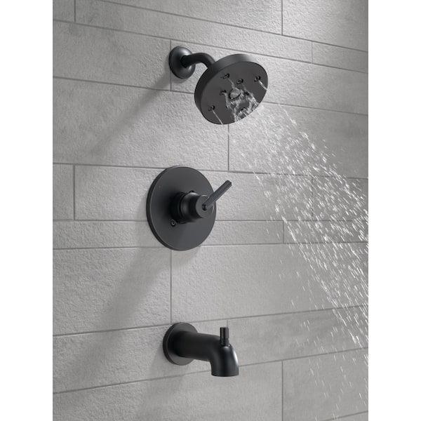 Trinsic 1-Handle Wall Mount Tub and Shower Faucet Trim Kit in Matte Black with H2Okinetic (Valve Not Included)