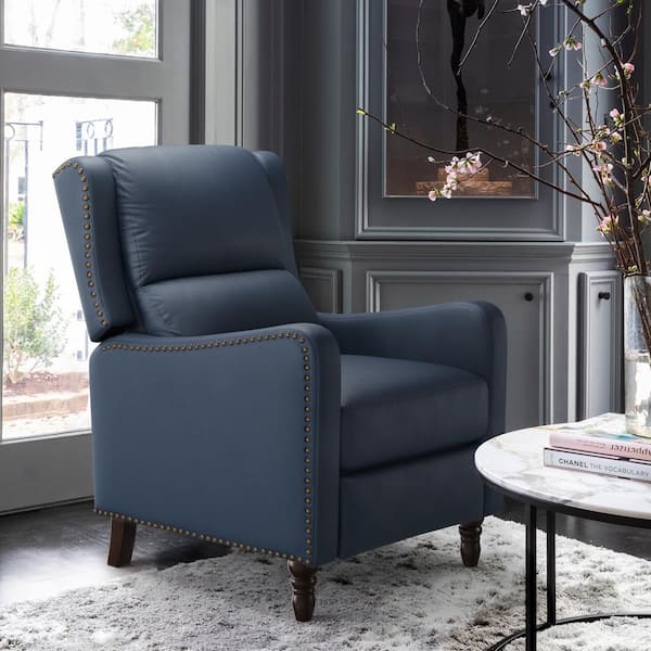 LUE BONA 26 in. W Navy Living Room Chairs Recliner Armchair with Nailhead Trim