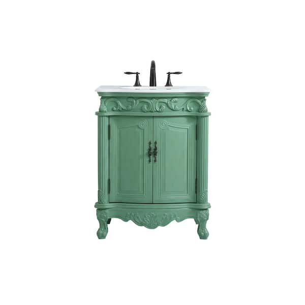 Unbranded Simply Living 27 in. W x 21 in. D x 35 in. H Bath Vanity in Vintage Mint with Ivory White Engineered Marble