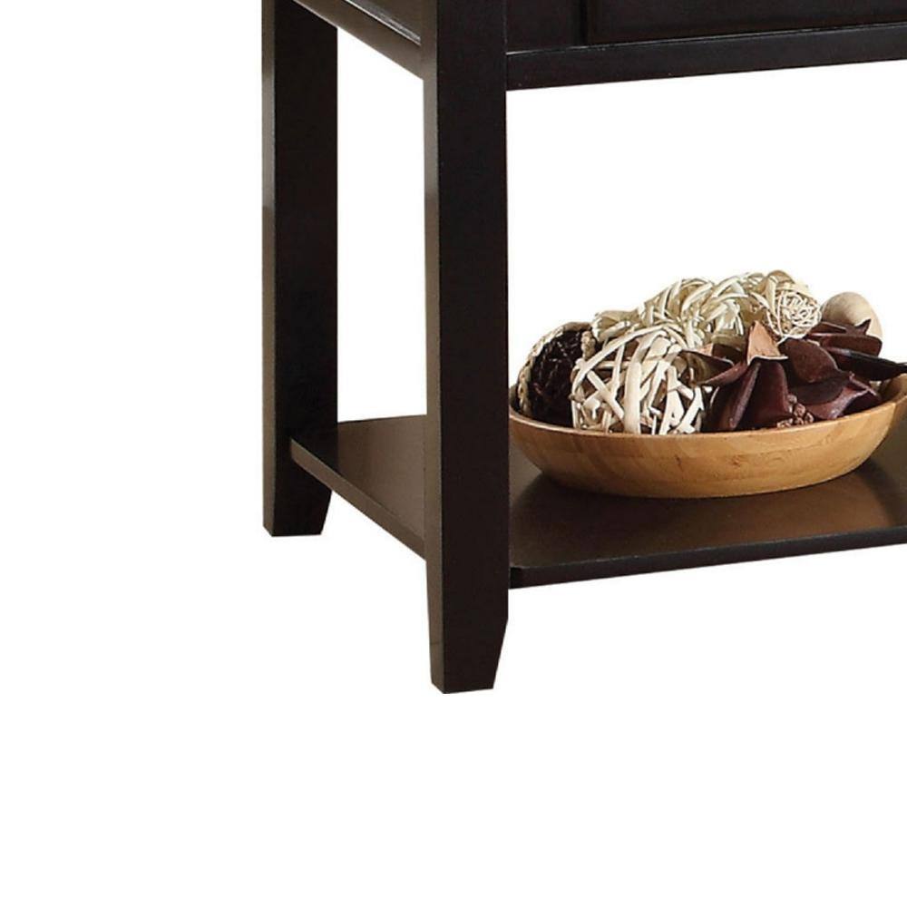 Black Wood Rectangular End Table with Drawer and Shelf