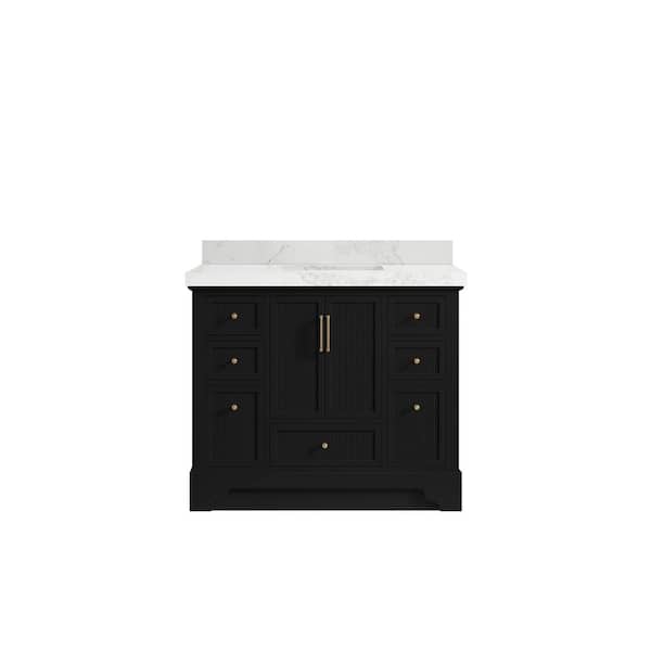 Willow Collections Alys 42 in. W x 22 in. D x 36 in. H Single Sink Bath Vanity in Black with 2 in. Calacatta Nuvo Top
