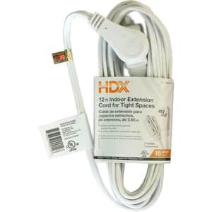 12 ft. 16/2 Light Duty Indoor Tight Space Multi-Outlet Extension Cord, White