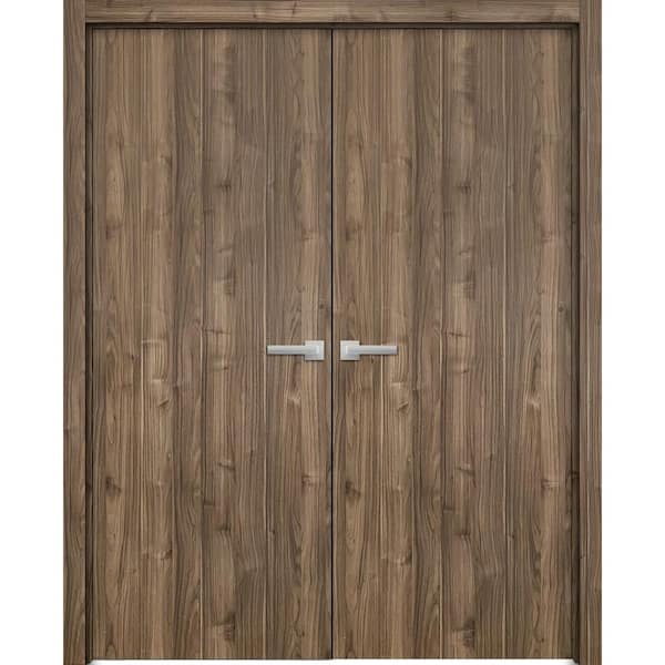 Sartodoors 48 in. x 80 in. 2 Panel Walnut Finished Solid Wood with Honeycomb Sliding Door with Hardware