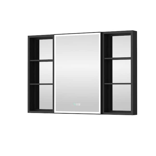 44 in. W x 30 in. H Rectangular Black Aluminum Recessed/Surface Mount LED Medicine Cabinet with Mirror and Outlet