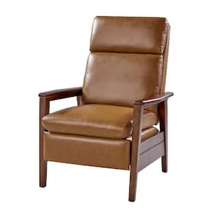 Paul Camel Mid-century Modern Vegan Leather Upholstered Solid Wood Recliner