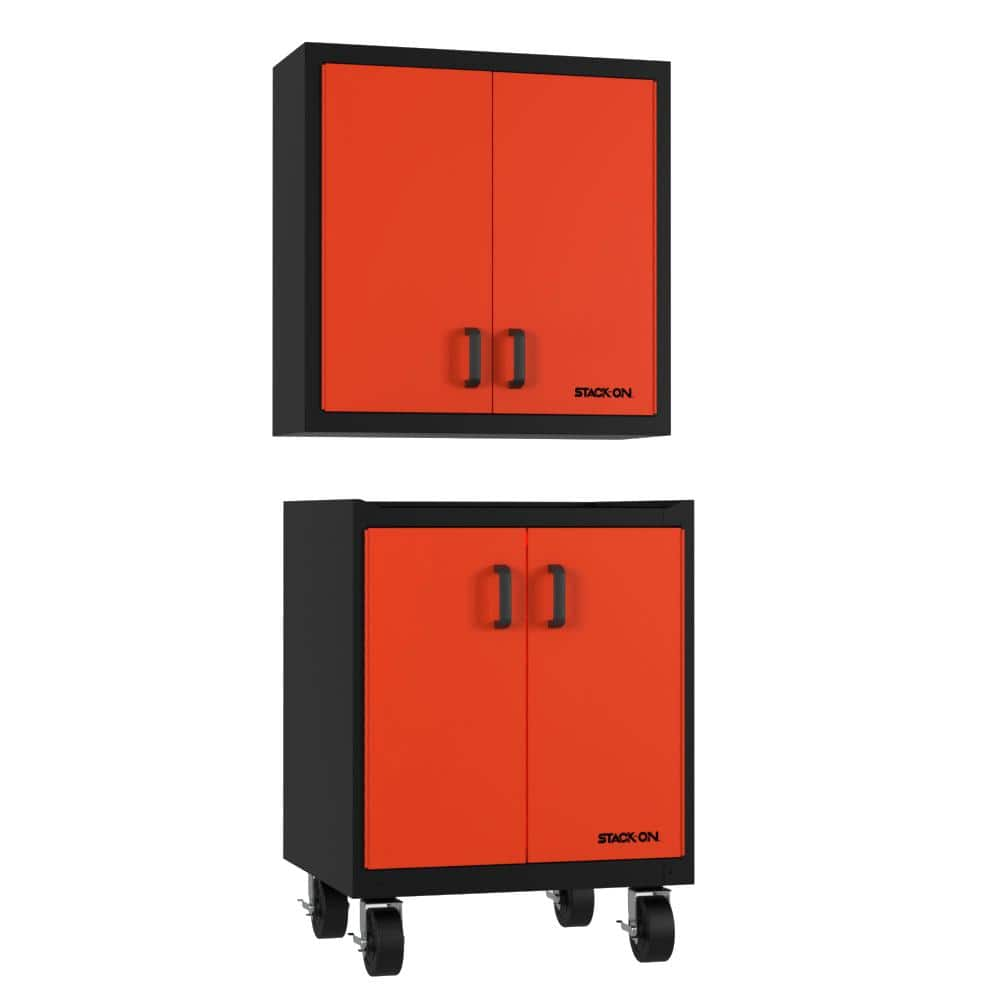 Stack-On Garage Cabinet Set, Black: 2 Wall Cabinets, Base Cabinet