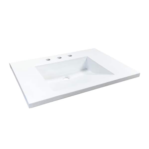 Bellaterra Home 31 in. W x 22 in. D Concrete Single Basin Vanity Top in Slate White with Slate White Rectangle Basin