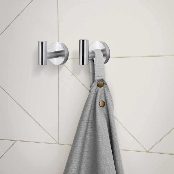 Stainless Steel Wall Mounted Round J-Hook Robe/Towel Hook with Rust Resistant in Brushed Nickel(2 Pack)