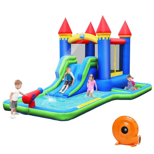 Costway Multi-Color Inflatable Castle Bouncer Bounce House Slide Water Park BallPit with 580-Watt Blower