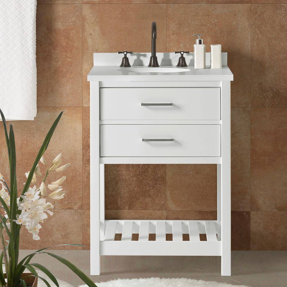 Harrison 24" White Pine Freestanding Vanity Cabinet with Open Shelf