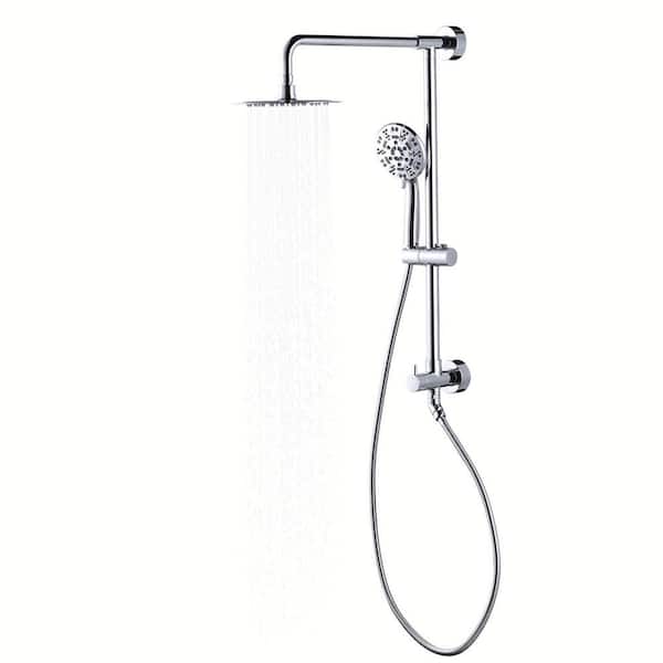 ALEASHA 7-Spray 8 in. Round Dual Wall Mounted Fixed and Handheld Shower Head 1.8 GPM in Chrome