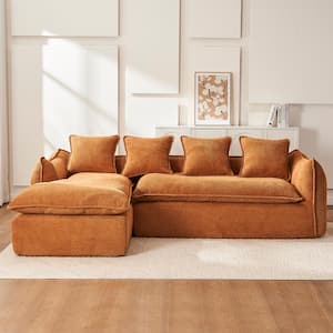 106.3 in Wide Square Arm Fabric L-Shaped Modern Upholstered Sofa in Orange