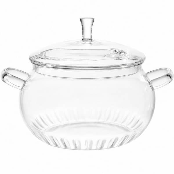 2.6 qt. Glass Cooking Pot, Clear Glass Pots for Cooking on Stove with Lid, Saucepan Cookware Set for Pasta Noodle, Soup