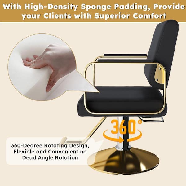 PU Leather Adjustable Height Hydraulic Salon Chair in Black-360