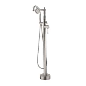 Gracia 1-Handle Freestanding Floor Mount Tub Faucet with Hand Shower in Brushed Nickel