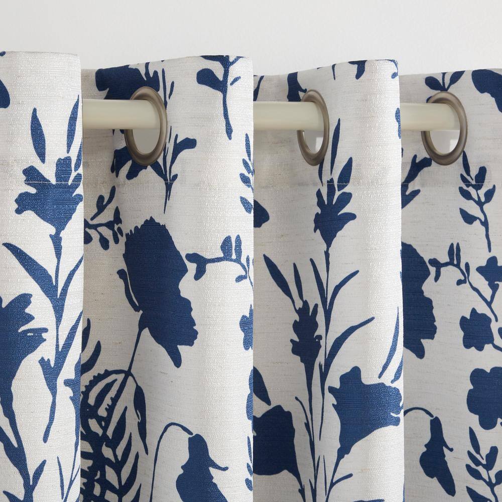Indigo Floral Light Filtering Grommet Top Curtain Panels, 54"x96", Set of 2