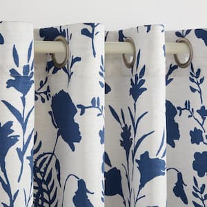 Silhouette Indigo Floral Light Filtering Filtering Grommet Top Curtain, 54 in. W x 96 in. L (Set of 2)